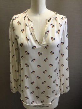 ZARA BASIC, Champagne, Blue, Red, Tan Brown, Polyester, Animal Print, Long Sleeves, Pullover, Duck Print, Slash Center Front Neck