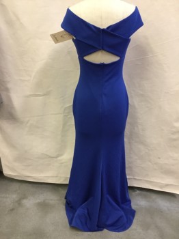 JOVANA, Royal Blue, Polyester, Solid, Thick Jersey, Décolletage, Peek-a-bee Front and Back Bodice, Back Zipper, Floor Length, Body Contour,