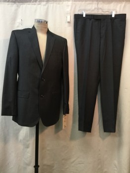 TED BAKER, Gray, Wool, Solid, Single Breasted, Notched Lapel, 2 Buttons, 3 Pockets