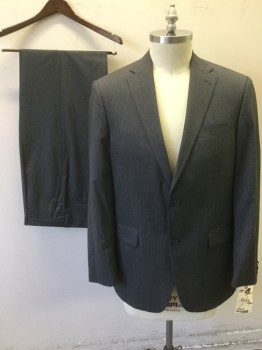 HART SCHAFFNER MARX, Heather Gray, Lt Gray, Wool, Stripes, Heathered, 2 Buttons,  Notched Lapel, 3 Pockets,
