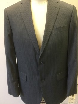 HART SCHAFFNER MARX, Heather Gray, Lt Gray, Wool, Stripes, Heathered, 2 Buttons,  Notched Lapel, 3 Pockets,
