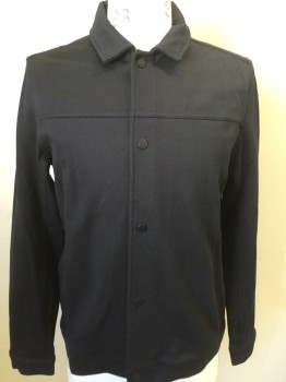 Mens, Casual Jacket, SELECTED HOMME, Midnight Blue, Cotton, Polyester, Solid, M, Self Ribbed, Snap Front, Collar Attached, Long Sleeves,