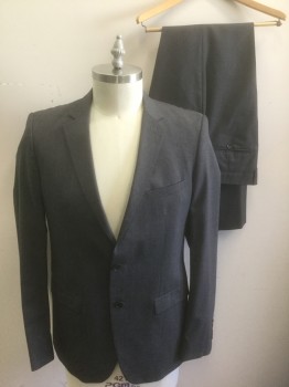 ZARA, Gray, Wool, Solid, Single Breasted, Notched Lapel, 2 Buttons, 3 Pockets