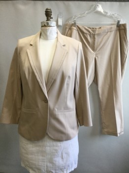 Womens, Suit, Jacket, LANE BRYANT, Tan Brown, Cotton, Polyester, Solid, 18, Single Breasted, Collar Attached, Notched Lapel, 1 Back,  2 Pockets
