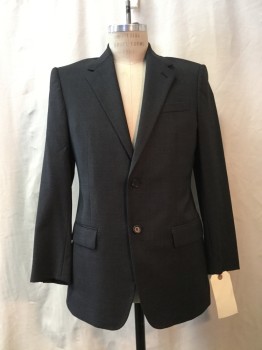 PRADA, Charcoal Gray, Black, Wool, Plaid, Charcoal Gray & Black Plaid, Notched Lapel, Collar Attached, 2 Buttons,  3 Pockets,