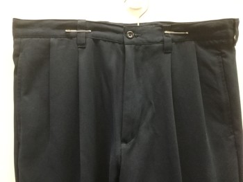 Mens, Slacks, DOCKERS, Navy Blue, Polyester, Solid, 30, 34, Navy, 2 Pleat Front, Zip Front, 4 Pockets, with Cuff
