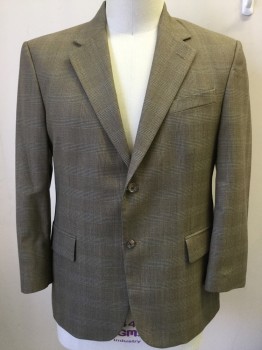 OSCAR DE LA RENTA, Brown, Tan Brown, Wool, Plaid, Single Breasted, Collar Attached, Notched Lapel, 3 Pockets