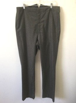 Mens, Historical Fiction Pants, JEL MEZ, Moss Green, Brown, Wool, Check , Ins:33, W:36, Flat Front, Button Fly, Suspender Buttons at Inside Waist, No Pockets, Belted Back, Made To Order Reproduction