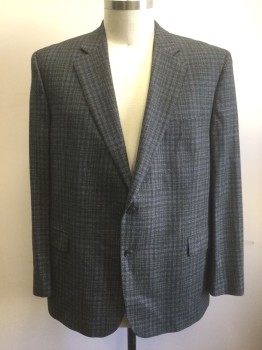 JACK VICTOR, Charcoal Gray, White, Periwinkle Blue, Gray, Wool, Plaid-  Windowpane, Speckled, Single Breasted, Notched Lapel, 2 Buttons, 3 Pockets, Navy Lining