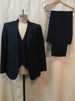 Mens, Suit, Jacket, TED BAKER, Navy Blue, Wool, Mohair, Solid, 40 S, Navy, Notched Lapel, 1 Button,