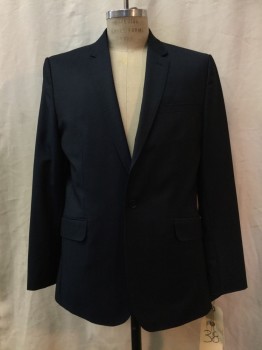 Mens, Suit, Jacket, TED BAKER, Navy Blue, Wool, Mohair, Solid, 40 S, Navy, Notched Lapel, 1 Button,