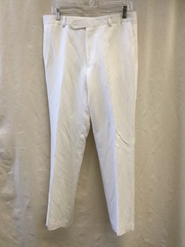 Mens, Casual Pants, SAKS 5TH AVE, White, Linen, Silk, Solid, 32, 34, Flat Front,