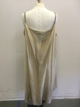 Womens, Historical Fiction Dress, MTO, Beige, Cotton, Leather, Solid, M, Made To Order, Aged/Distressed, Narrow Leather Straps, Faux Wrap, Raw Edge Hem,