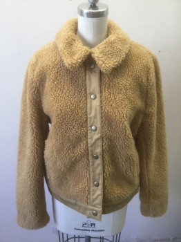 Womens, Casual Jacket, MADEWELL, Caramel Brown, Polyester, Sherpa, Solid, S, Fuzzy Sherpa/Fleece, Snap Front, Collar Attached, Twill 1" Wide Waistband, 2 Pockets