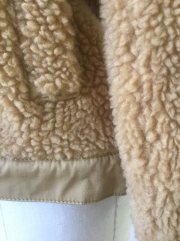 Womens, Casual Jacket, MADEWELL, Caramel Brown, Polyester, Sherpa, Solid, S, Fuzzy Sherpa/Fleece, Snap Front, Collar Attached, Twill 1" Wide Waistband, 2 Pockets