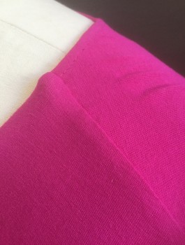VINCE CAMUTO, Magenta Pink, Polyester, Solid, Jersey, 3/4 Sleeves, Scoop Neck, Sheer Chiffon Panel at Hem, Asymmetric Hem