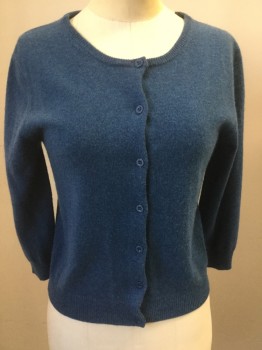 RON HERMAN, Blue, Cashmere, Solid, Round Neck,  Cardi, 3/4 Sleeves
