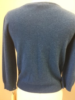 RON HERMAN, Blue, Cashmere, Solid, Round Neck,  Cardi, 3/4 Sleeves