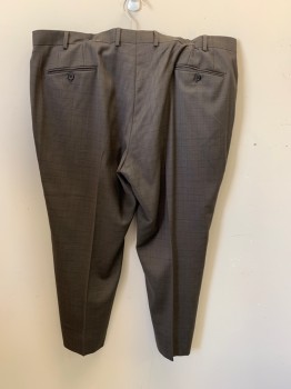RALPH LAUREN, Tobacco Brown, Charcoal Gray, Wool, Plaid-  Windowpane, Side Pockets, Zip Front, Flat Front, 2 Back Pockets with Buttons