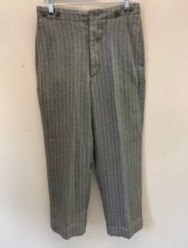 N/L MTO, Gray, Black, Wool, Stripes - Vertical , Flat Front, Button Fly, Suspender Buttons on Outside Waistband, 2 Side Pockets, Made To Order