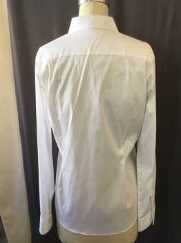 UNIQLO, White, Cotton, Polyester, Solid, Collar Attached, Button Front, Long Sleeves,