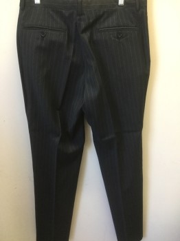 Mens, Suit, Pants, VALENTINO, Navy Blue, Royal Blue, Wool, Stripes - Pin, 32/31, Flat Front, Creased Legs