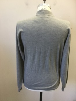 Mens, Pullover Sweater, JOSEPH & LYMAN, Lt Gray, Wool, Solid, M, Mock Ribbed Turtleneck, Long Sleeves, Ribbed Knit Cuff/Waistband