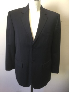 OSCAR DE LA RENTA, Black, Blue, Gray, Wool, Stripes - Pin, Black with Faint Blue and Gray Pinstripes, Single Breasted, Notched Lapel, 2 Buttons, 3 Pockets