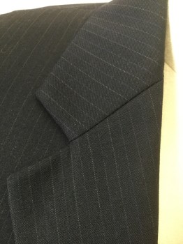 OSCAR DE LA RENTA, Black, Blue, Gray, Wool, Stripes - Pin, Black with Faint Blue and Gray Pinstripes, Single Breasted, Notched Lapel, 2 Buttons, 3 Pockets