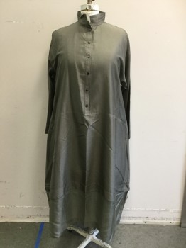 Womens, Dress, Long & 3/4 Sleeve, YACCO MARICARD, Warm Gray, Silk, Solid, Color Blocking, L, Tunic Style, Brownish Gray, Button Front, Sand Collar, Long Sleeves, Lighter Hem Under Panel, Center Back Seam, Curved Waist Seam, 2 Pockets