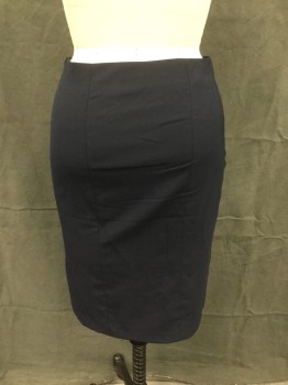 ANN TAYLOR, Navy Blue, Polyester, Rayon, Solid, Diagonal Seam Front,  No Waistband, Side Zip, Side Slits