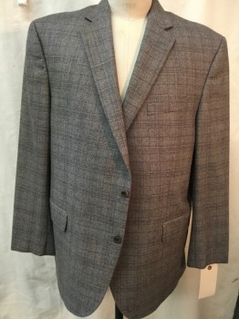 SAVILE ROW, Brown, Navy Blue, Gray, Wool, Heathered, Plaid, Single Breasted, Notched Lapel, 2 Buttons 3 Pockets