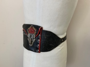 MTO, Black, Red, Tan Brown, Silver, Leather, Metallic/Metal, Novelty Pattern, Aged Money Belt, 3 Zippers, Working Locks and Latches, Buckle Back