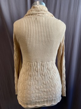 STYLE & CO, Tan Brown, Gold, Cotton, Acrylic, Cable Knit, Cowl,  Ribbed Knit Top Body, Cable Knit A-line Lower Body, Bell Long Sleeves
