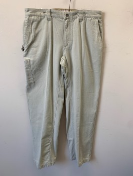 Mens, Casual Pants, COLUMBIA, Lt Beige, Cotton, Solid, Ins:32, W:34, Tapered Leg, Zip Fly, 5 Pockets, 3/4" Wide Belt Loops