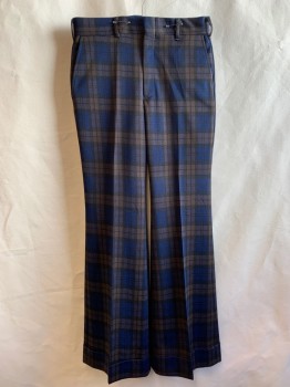 LEE, Navy Blue, Brown, Black, Polyester, Plaid, Knit, Flat Front, 4 Pockets, Belt Loops, Cuffed,