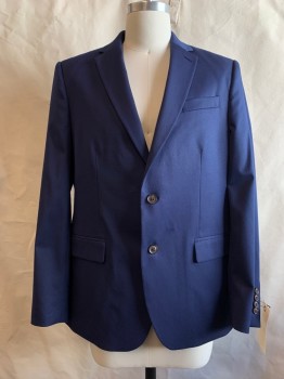 Mens, Suit, Jacket, J FERRAR, Navy Blue, Polyester, Viscose, Solid, 4O R, Notched Lapel, Collar Attached, 3 Pockets