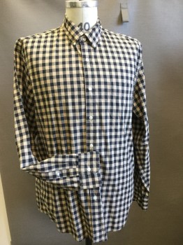 J CREW, Black, Tan Brown, Cashmere, Check , Large Scale Gingham Check Shirt, Button Down Collar, 1 Patch Pocket, Long Sleeves, Button Front,