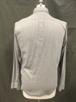 J. CREW, Lt Gray, Cotton, Solid, Button Front, Collar Attached, Button Down Collar, Long Sleeves, Button Cuff, 1 Pocket