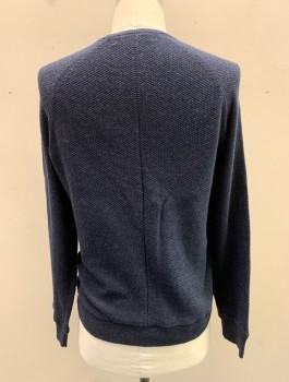 Mens, Pullover Sweater, RAG & BONE, Navy Blue, Cotton, Solid, M, Lightweight Bumpy Knit, Long Sleeves, Crew Neck