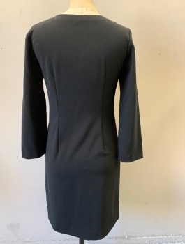 Womens, Dress, Long & 3/4 Sleeve, THEORY, Black, Polyester, Wool, Solid, Sz.2, 3/4 Sleeves, Round Neck with Deep Narrow Notch at Center Front, Mini Length, Shift Dress