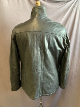 Mens, Leather Jacket, DANIER, Black, Leather, Solid, XXL, Turtle Neck, Strap & Buckle at Collar, Zip Front, Long Sleeves, 2 Flap Pockets with Snap & Zipper, 2 Slant Zip Pockets, 1 Pocket on Left Sleeve