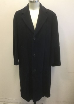 Mens, Coat, Overcoat, HUGO BOSS, Navy Blue, Wool, Solid, 42R, Dark Navy, Single Breasted, Notched Lapel, 3 Buttons, 2 Pockets, Solid Black Lining