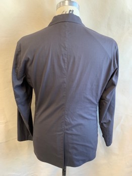 THEORY, Dk Gray, Cotton, Solid, Notched Lapel, Single Breasted, Button Front, 2 Buttons, 3 Pockets