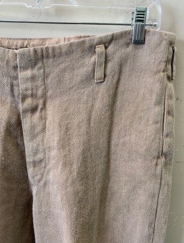 N/L, Beige, Cotton, Solid, Button Fly, 2 Pockets, Flat Front, Belt Loops *Aged/Distressed*
