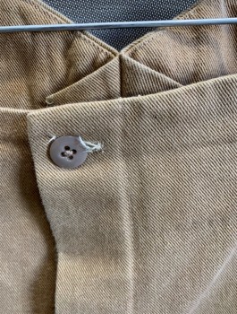 N/L MTO, Khaki Brown, Cotton, Wool, Military Breeches, "Teddy Roosevelt", Twill, Knee Length, Button Fly, Buttons At Leg Openings, 2 Back Pockets, Belted Detail In Back, Made To Order