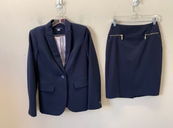 Womens, Suit, Jacket, TOMMY HILFIGER, Navy Blue, Polyester, Rayon, Solid, 2