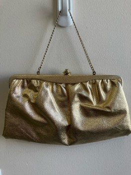 NL, Gold, Vinyl, Solid, Textured Gold Metallic, Clamshell Closure, Single Gold Chain Strap...*small Tears