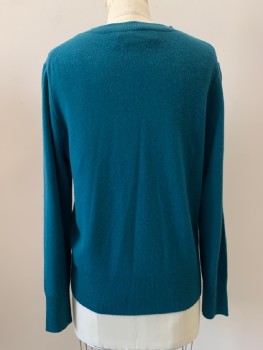 Womens, Pullover, J. CREW, Teal Blue, Cashmere, Solid, S, L/S, Crew Neck