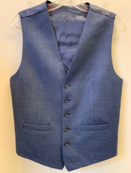 Mens, Suit, Vest, M&S, Blue, Wool, Solid, 38, 5 Button, 2 Button